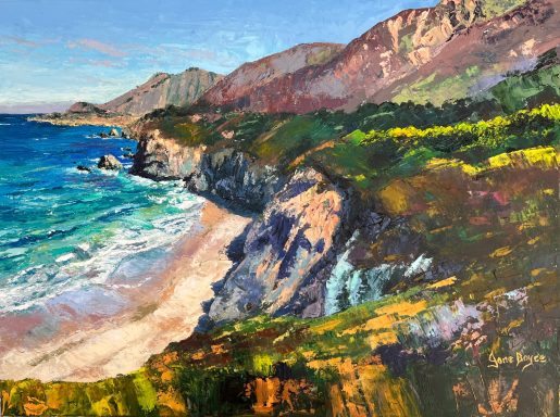 contemporary oil painting of sea and cliffs in California